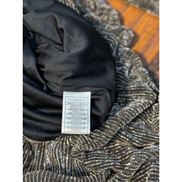 NEW STEVE MADDEN S Gold Green Metallic Ribbed Ruched Dress Long Sleeves V-Neck - Picture 8 of 12